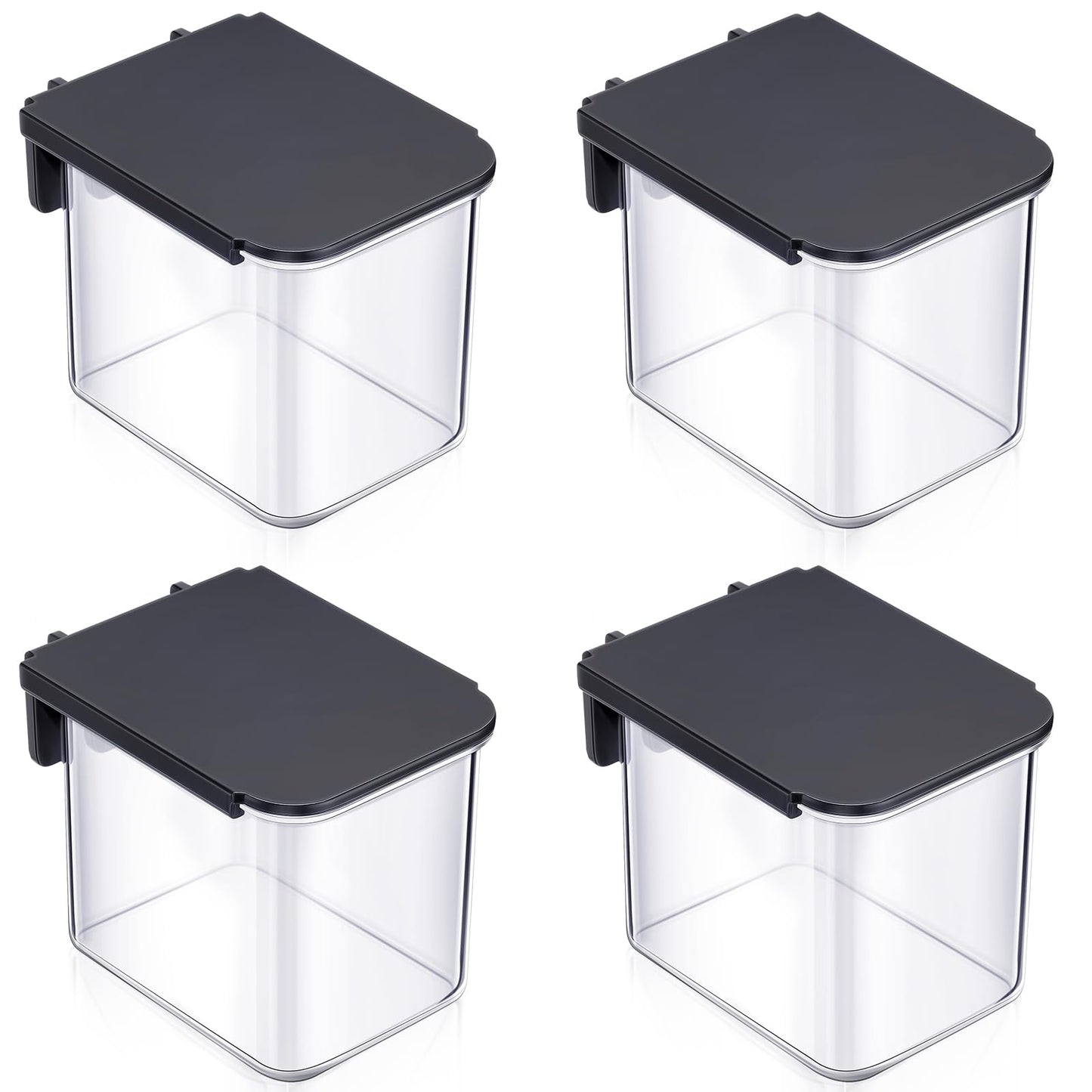 Weysat 4 Pack Pegboard Accessories Containers with Lid Black Clear Pegboard Bins with Hooks Plastic Organizer for Garage Kitchen Room Craft Storage, 3.9 x 3.2 x 3.2 Inch