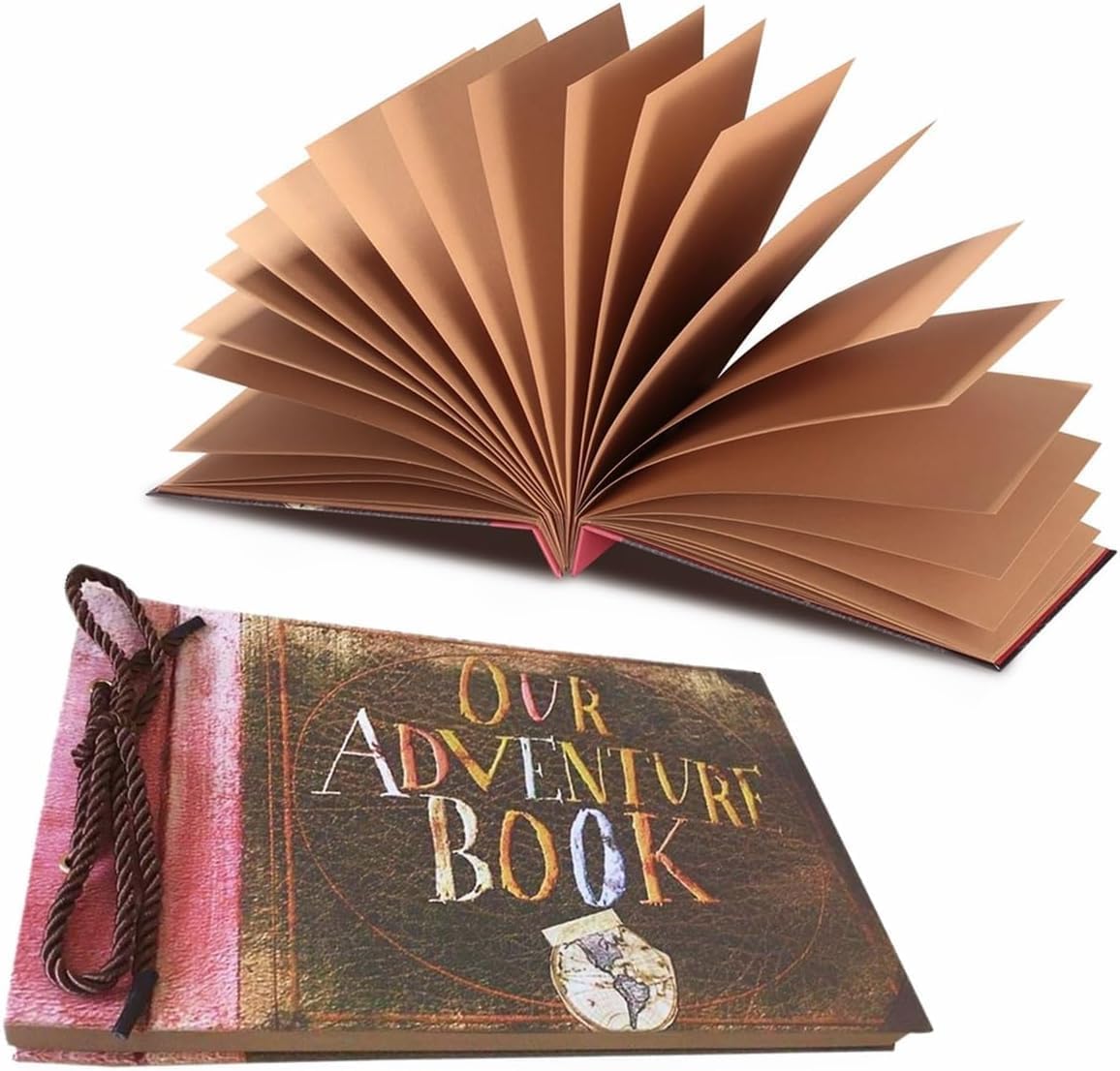 Adventure Book Scrapbook DIY Handmade Retro Style Travel Souvenir, 11.92 x 7.62" Embossed Lettering Scrapbook Inspired by 'Up', Memory Book For Anniversary Wedding,Travelling