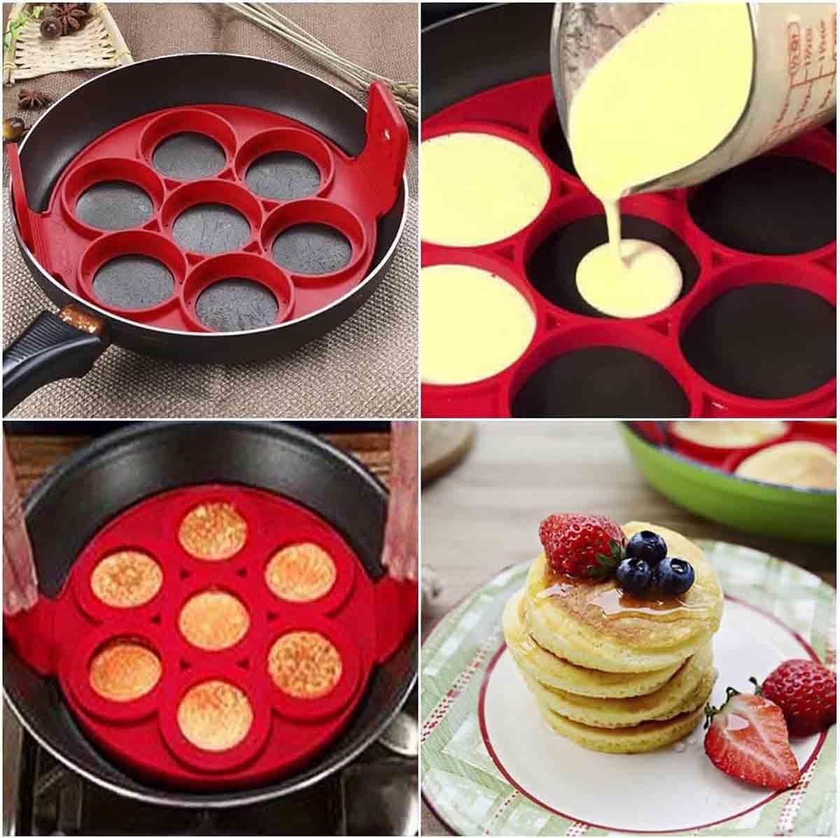 Flip N Cook Silicone Pancake Mold, Flip'n'cook Pancake Maker (Red-Round)