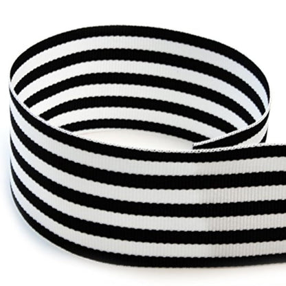 USA | American Made 1-1/2" Black & White Monarch Striped Grosgrain Ribbon - 20 Yards (Multiple Colors & Widths Available)