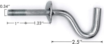 Zinc Heavy-Duty Replacement Hooks, 2 Packs Holding Hammock Fit 3/8 Inch Dia. 1-1/4 to 2 Inch Long Hole