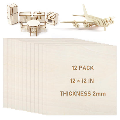 Yuanan 12 PCS Basswood Sheets, 12×12 Inch 2 mm Plywood Sheets Unfinished Wood for Laser Cutting Thick Linden Square, Engraving, DIY Handicrafts, Painting and Carving