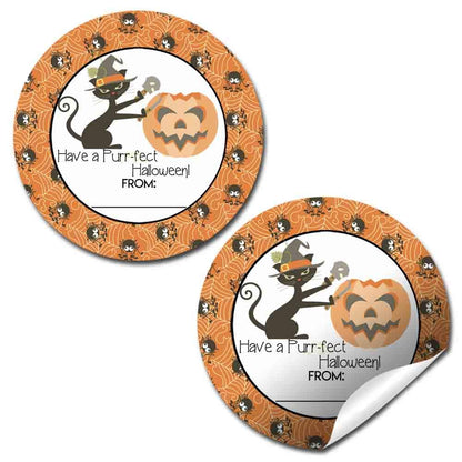 Purr-FECT Halloween Black Cat Themed Halloween Thank You Sticker Labels, 40 2" Party Circle Stickers by AmandaCreation, Great for Party Favors, Envelope Seals & Goodie Bags