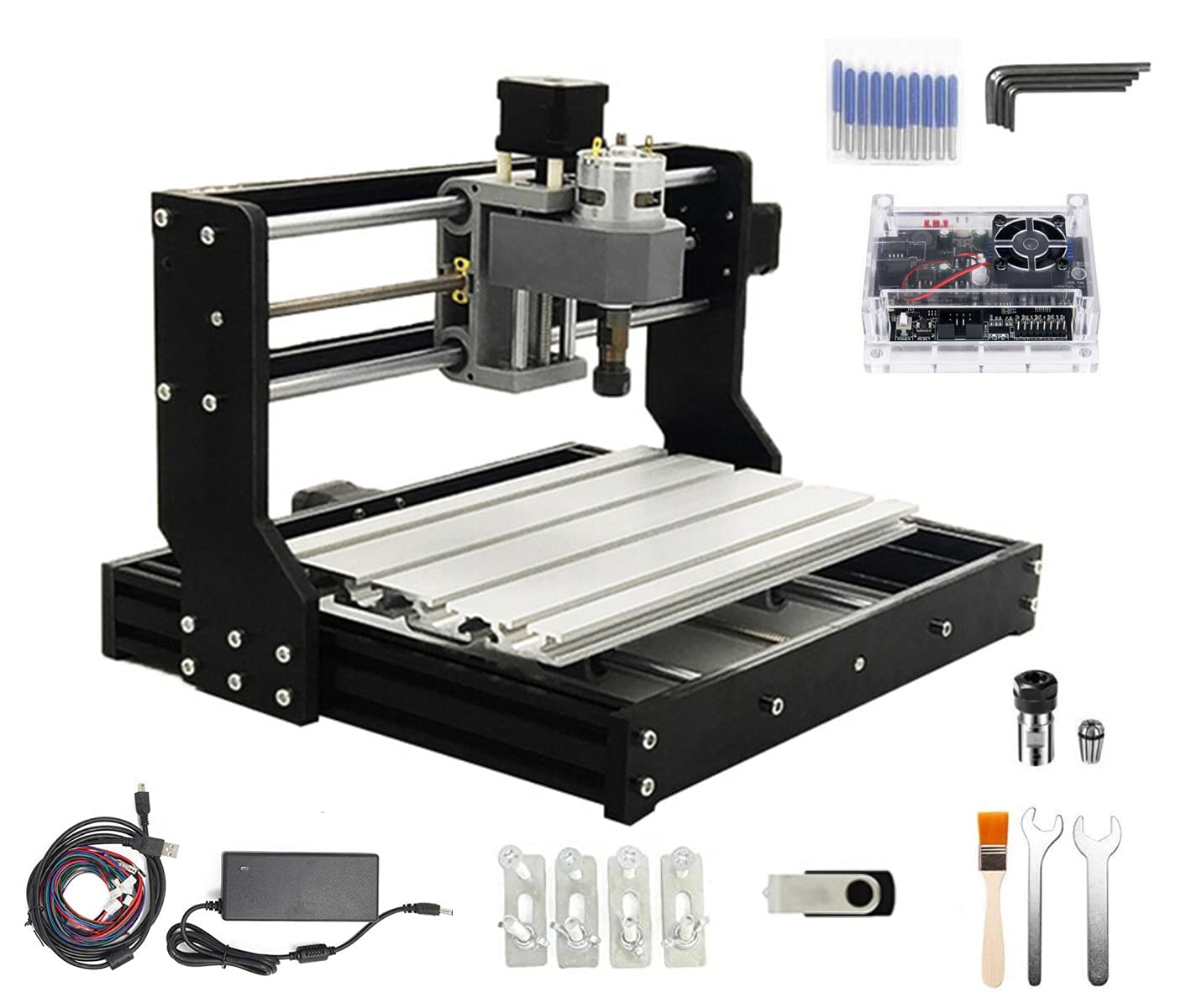 CNCTOPBAOS CNC 3018-PRO Wood Router Kit 3 Axis USB DIY Mini Desktop Engraver Milling Engraving Machine Woodworking Carving Cutting Plastic Acrylic PCB PVC GRBL Control 300x180x45mm
