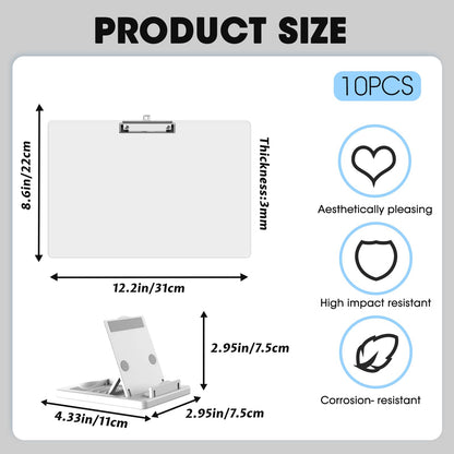 10 Pcs Back to School Writing Slant Boards with Stand, Adjustable Desktop Whiteboard, Dry Erase Clipboard, Reusable Handwriting Practice for Reading, Writing, Drawing and Studying