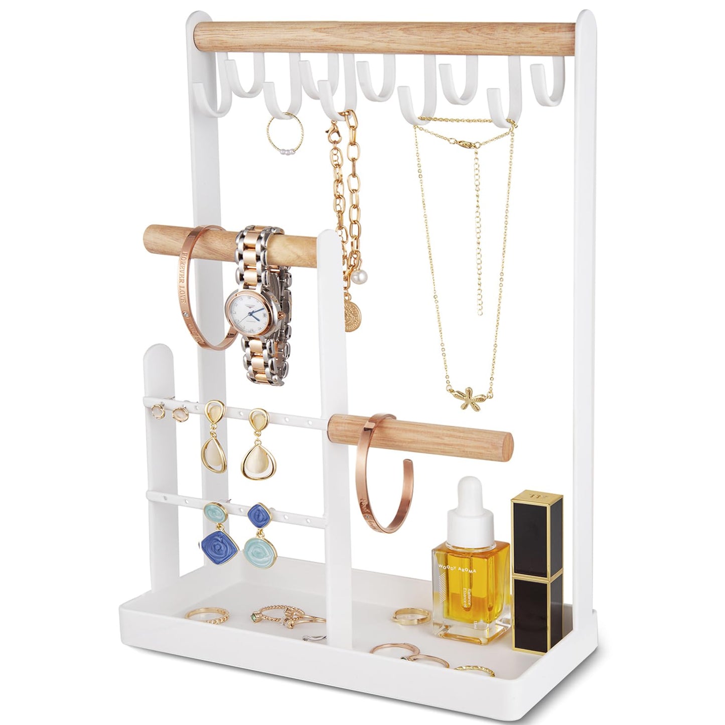 ProCase Cute Jewelry Stand, Aesthetic Jewelry Organizer for Dresser Vanity, Jewelry Holder Display for Necklaces Earrings, Gifts for Teen Girls Women, Bedroom Dorm Decor -Medium, White
