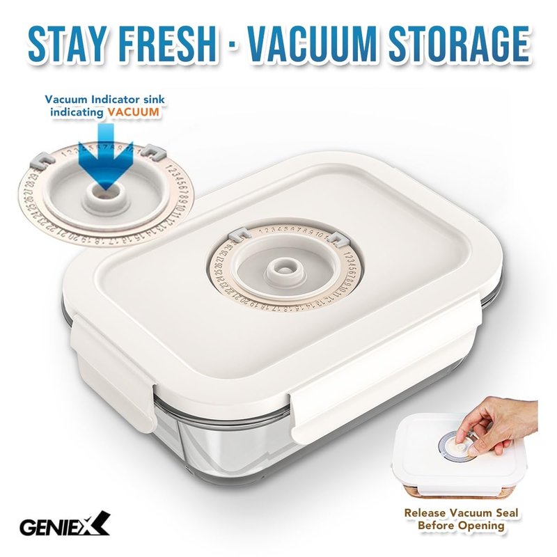 GENIEX Glass Vacuum Seal Containers for Food Storage (Sealer sold separately)