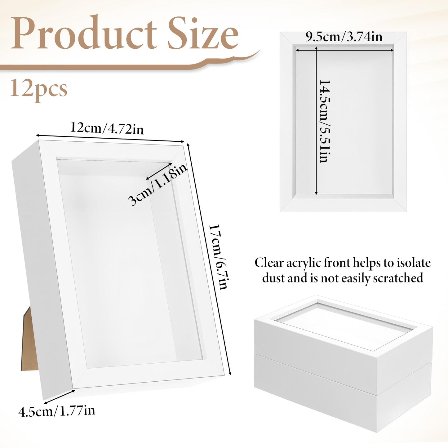 SHENLIU 12 Pack 4 x 6 Inches Shadow Box Frame, Small Wood Frame Memory Display Cases,1.2in Depth Picture Frames Case for Dried Flowers, DIY Craft, Memorabilia, Medals and Photos, White