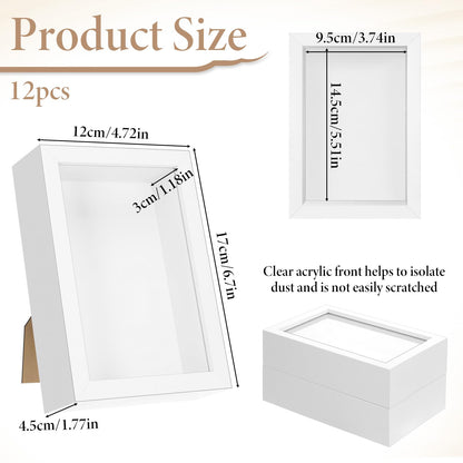 SHENLIU 12 Pack 4 x 6 Inches Shadow Box Frame, Small Wood Frame Memory Display Cases,1.2in Depth Picture Frames Case for Dried Flowers, DIY Craft, Memorabilia, Medals and Photos, White