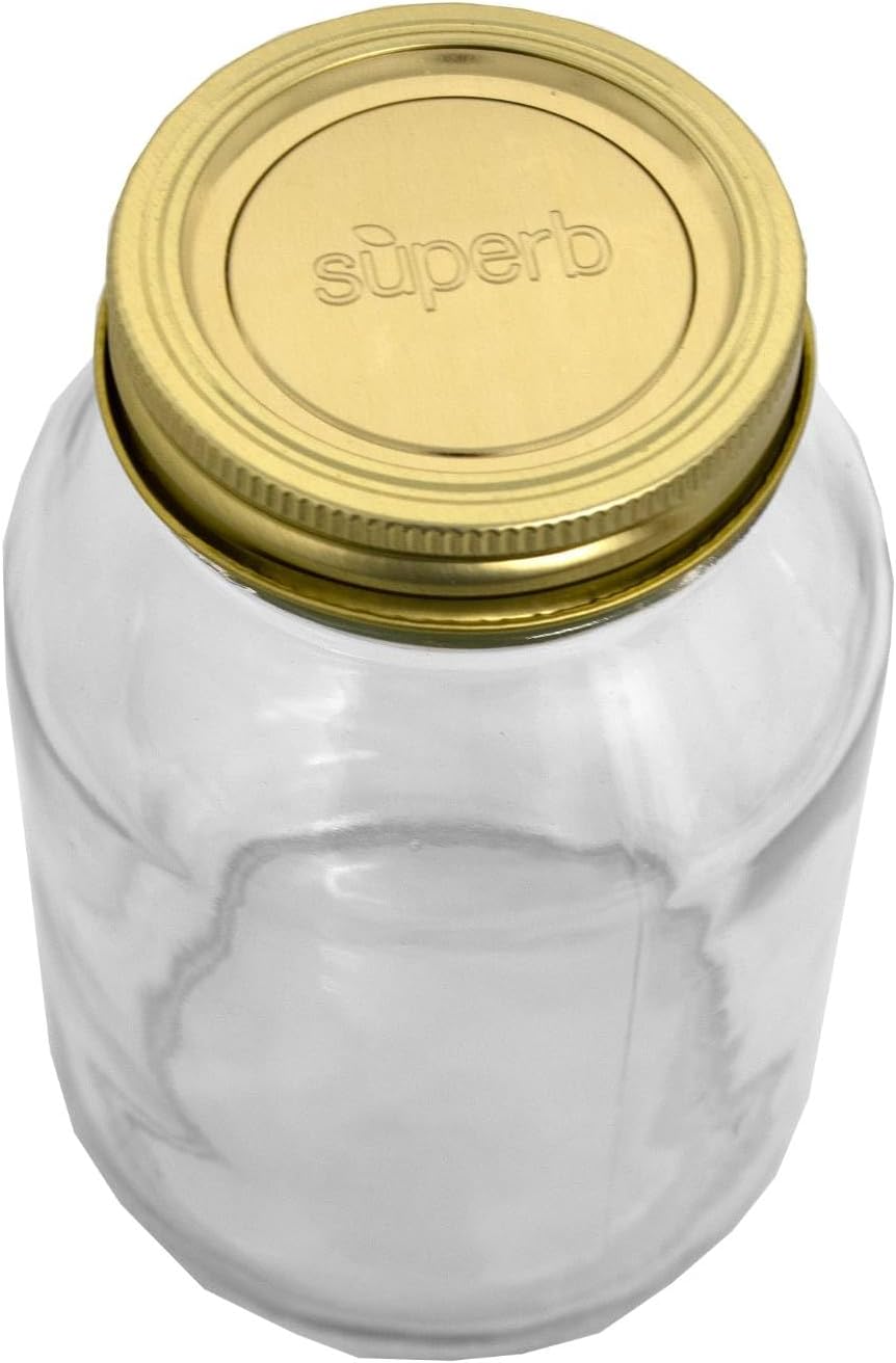 Canning Jars with Lids and Bands, Quart Size Regular Mouth Clear Glass Mason Jar, Pack of 4