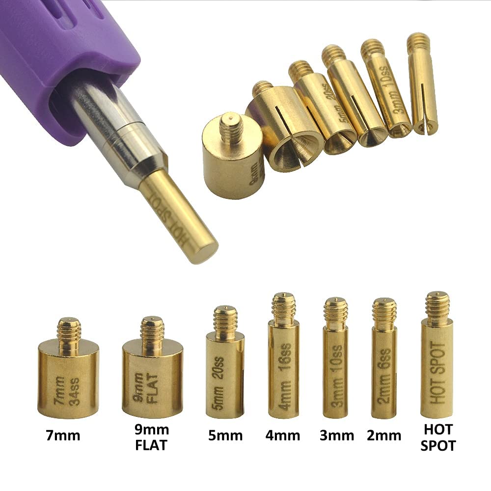 XINMEIWEN Hot fix Applicator Tool with Rhinestone DIY Wand Setter Tool Kit Including 7 Different Sizes Tips Tweezers & Brush Cleaning Kit and 3 Pack Hot-Fix Crystal Rhinestones (Purple)