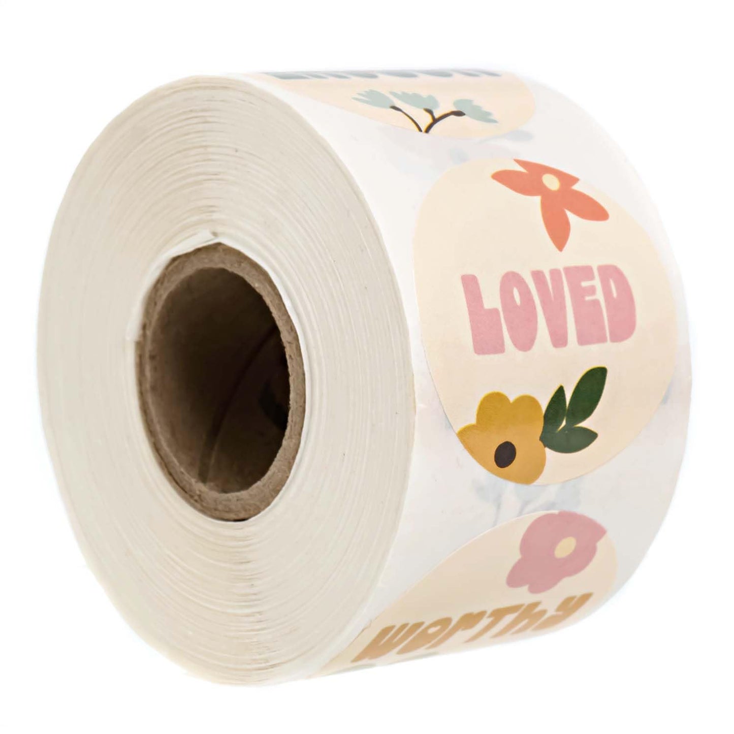 Retro Floral Encouraging Stickers / 500 Worthy Valued Loved Stickers / 1.5" Round Motivational Labels / 4 Alternating Uplifting Flower Designs