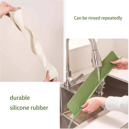 19.6in Silicone Sink Splash Guard, 2025 New Silicone Sink Water Retaining Board for Kitchen, Portable Water Retaining Strip Reusable Water Splash Guard for Bathroom Countertop (Silicone, Green)