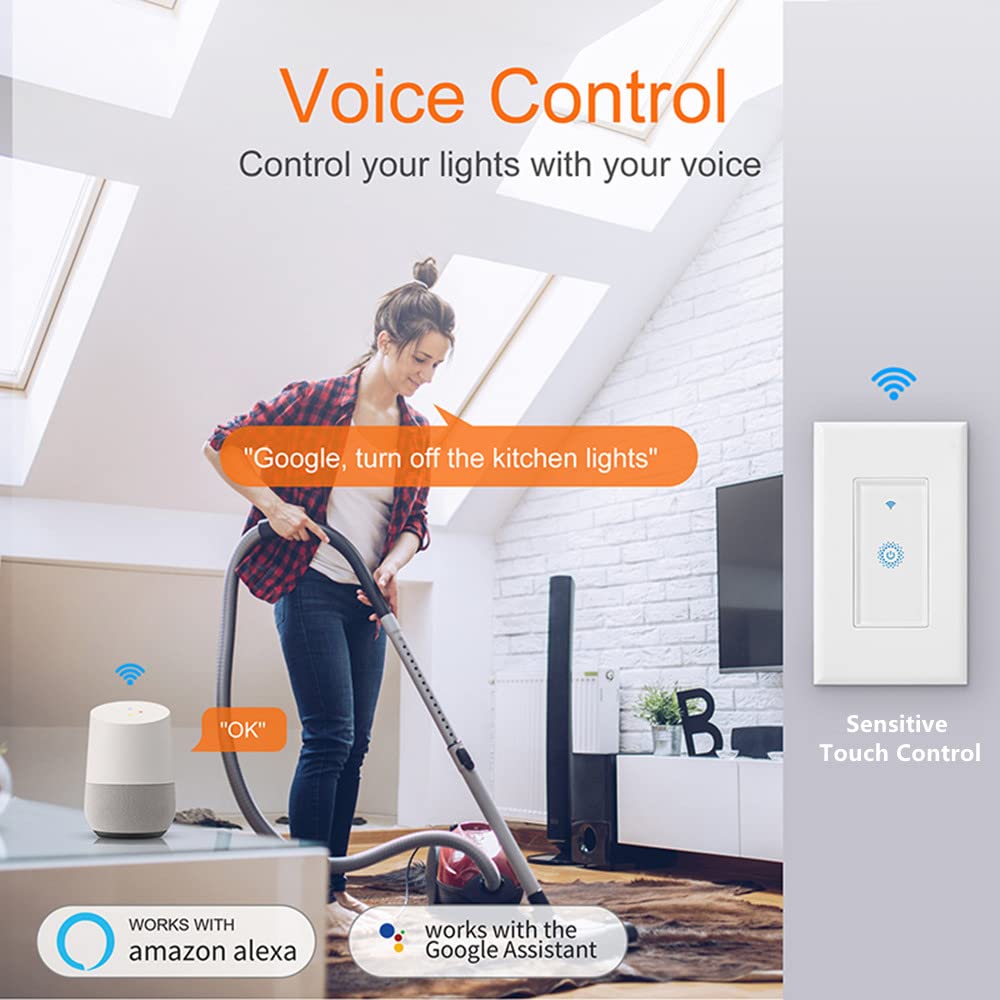 Nexete Smart Wi-Fi Double Light Switch, 2 in1 Single Pole Switch Compatible with Alexa Google Assistant & IFTTT,Remote Control, Timing Function No Hub Required (1-Pack Double)