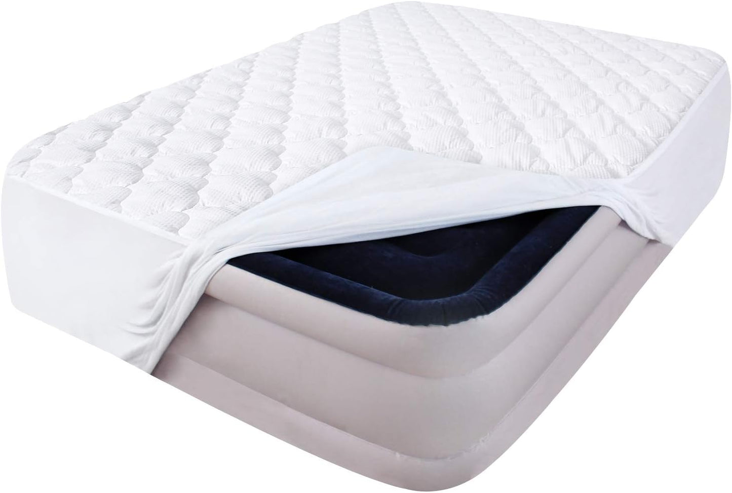 16 Inch Full Size Air Mattress Pad Cover, Quilted Mattress Protector, Super Soft Breathable and Noiseless Down