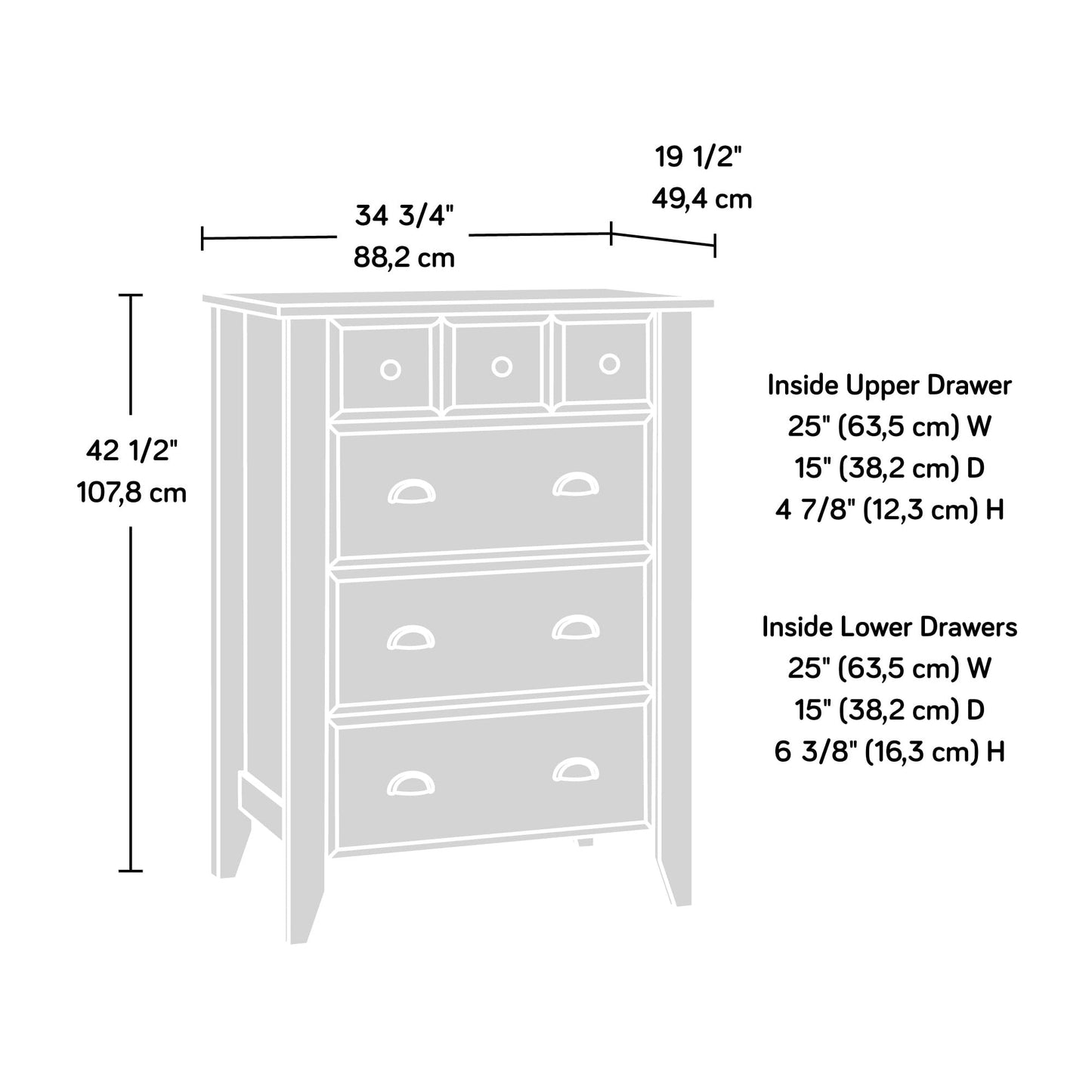 Sauder Shoal Creek Bedroom 4-Drawer Chest, in Soft White finish