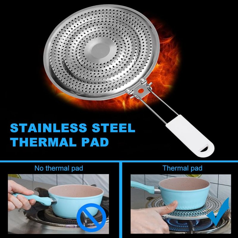 Heat Diffuser,Stainless Steel Heat Diffuser With Cool Touch Handle for Gas and Electric Stove Induction Cooktop Compatibility Simmer Plate Even Heat Distribution Food Warmer(size:7.99 x 7.36inch)