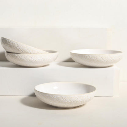 Feenmai 8" Ceramic Pasta Bowls, 22 Oz Serving Bowls Set of 4, Porcelain Shallow Soup Bowl, Embossed Serving Dishes for Pasta, Fruit, Salad, Housewarming Gift, Dishwasher Safe