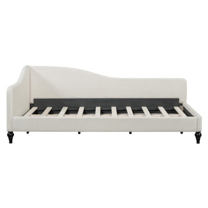 Merax Twin Size daybed, L-Shaped Linen Daybed Corner Sofa with Solid Wood Legs for Living Room & Guest Room, No Box Spring Needed, Beige