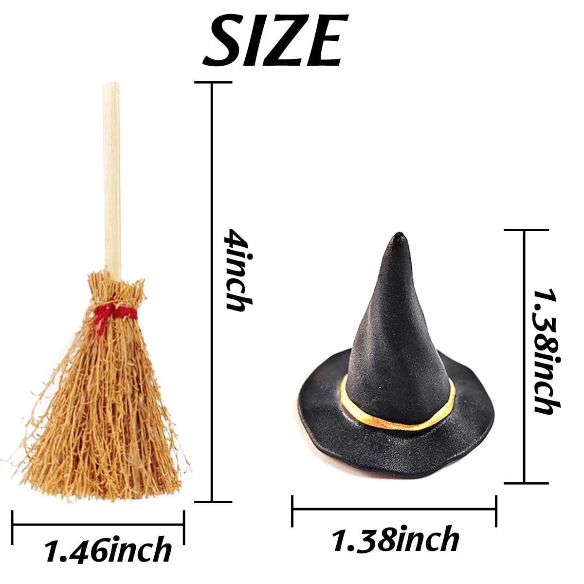 GXXMEI 50PCS/set Mini Witch Hat with Mini Broom Miniature Straw Brooms with Red Rope Plastic Witch Hats and Brooms for Halloween for Halloween Party Craft Witches Decoration Accessory