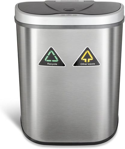 Ninestars DZT-70-11R Automatic Touchless Motion Sensor Semi-Round Trash Can/Recycler, 18.5 Gal. 70 L., Stainless Steel