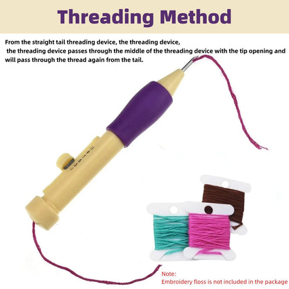 Punch Needle Embroidery Set Embroidery Needle Punch with 3 Sizes Needle Pen Kit Tool for DIY Craft for DIY Threaders Sewing Knitting for Mother(Yellow +)