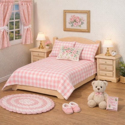 Wooden Dollhouse Nightstands, Set of 2 Mini Bedside Tables, 1:12 Scale Furniture for Doll House Bedrooms, Brown Finish, for 6 inch Dolls