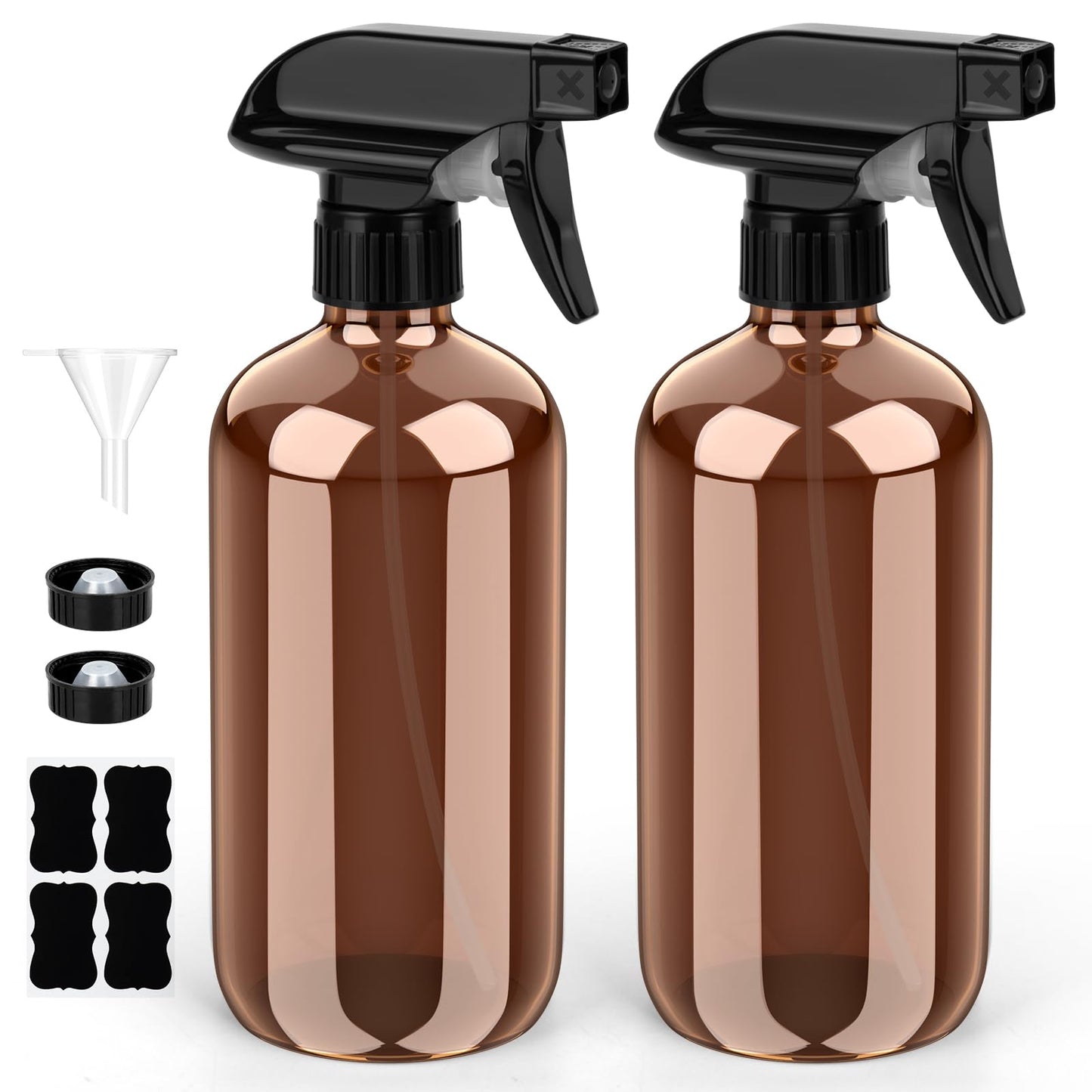 Bontip Glass Spray Bottle, Amber Glass Spray Bottle Set & Accessories Refillable for Plants Window Cleaners Aromatherapy Facial Hydration Watering Flowers Hair Care (2 Pack/8 oz) (Amber)