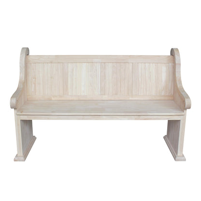 IC International Concepts, Sanctuary Bench, Solid Real Wood, Sturdy Parawood, Entryway/Dining/Living, Spacious Dimensions 58" W x 17.7" D x 18" H, 450 LBS Capacity, Paint/Stain Ready, Unfinished