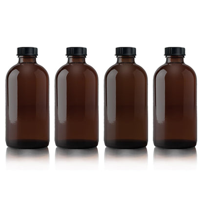 Popokeegoo 4Pcs 16 oz Amber Glass Bottle Brown Round Bottles with Caps, for Vanilla Extract Homemade, for Syrup Gift Glass Food Storage Canister Set, Sauce Beans, Essential Oil