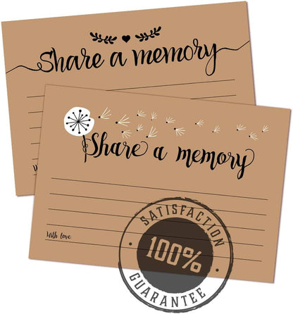 50 Share A Memory Cards for Celebration of Life, Memorial, Funeral, Retirement, Birthday, Wedding - 2 Rustic Designs