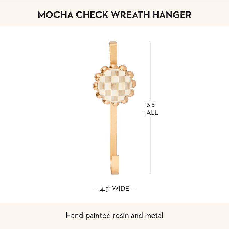 MACKENZIE-CHILDS Wreath Hanger, Door Hanger for Seasonal Decor, Brown-and-White Mocha Check