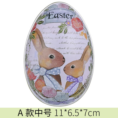 LASIYUAN 4pcs Pieces Painted Eggshell Style tin Box for Easter，Reusable Metal Egg Tins by ，for Easter Parties Decorations Storage Style (4 big)