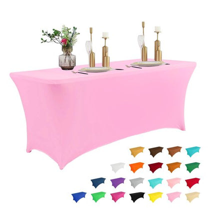 IVAPUPU 8FT Table Cloth for Rectangular Fitted Events Stretch Pink Table Covers Washable Cover Spandex Tablecloth Protector for Party, Wedding, Cocktail, Banquet, Festival