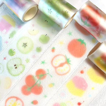 Qojai 4 Rolls Washi Tape Set,Cute Washi Tape Stickers with Die Cutting,Cartoon Fruit PET Washi Tape,Self-Adhesive Waterproof PET Tape,DIY Crafts Decorative Tape for Journaling Scrapbooking Supplies