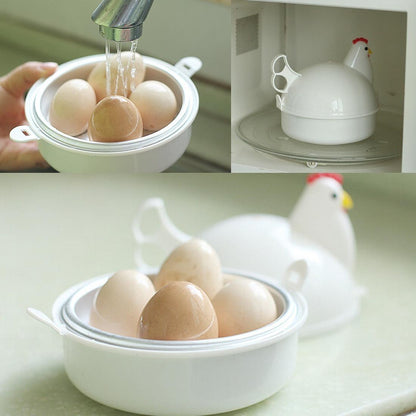 Chicken Shape Microwave Egg Cooker - 4 Eggs Capacity Boiler Steamer Poacher for Omelet & Hard-Boiled Egg