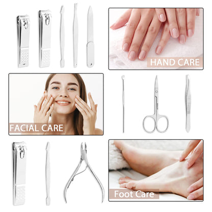 FAMILIFE Manicure Set, Nail Professional Kit Manicure Kits Nail Clipper Sets, 13PCS Stainless Steel Pedicure Sets Mens Grooming Tool, with Brown Leather Travel Case for Men
