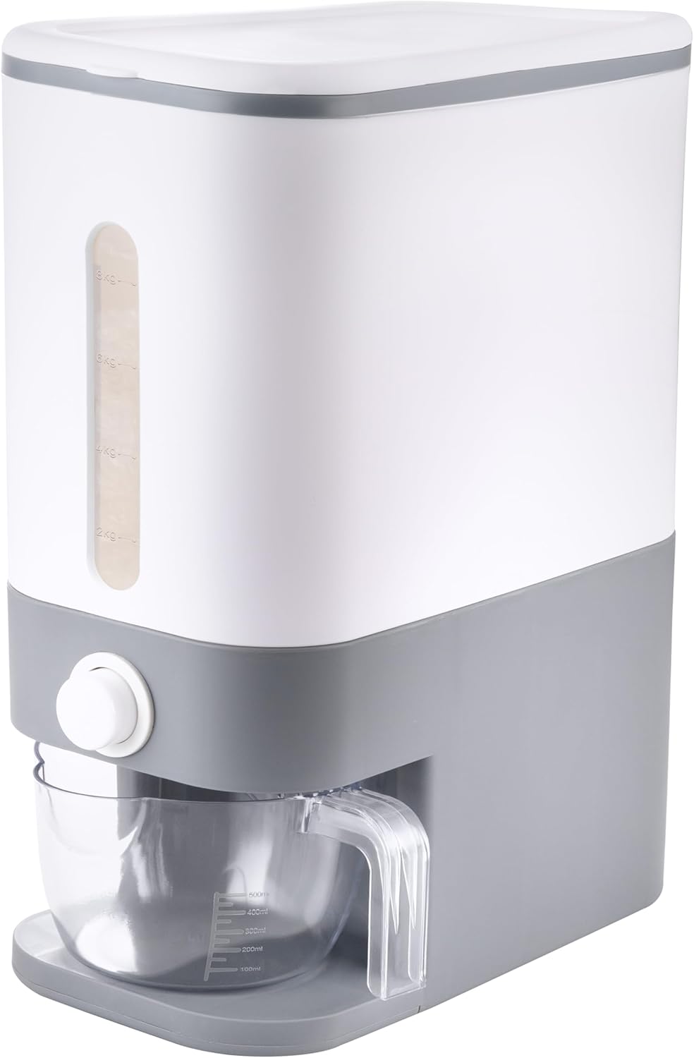 22.5-25 Lbs Rubtlamp Gray Rice Dispenser, Rice Container with Lid, Rice Storage Container with Measuring Cup, Food