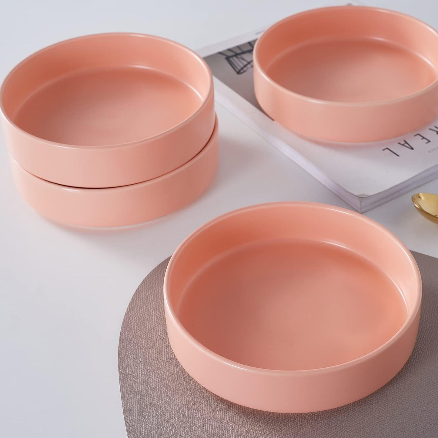 6-Piece Set, Stone Lain Stella Pasta Bowl Round, Porcelain, Peach