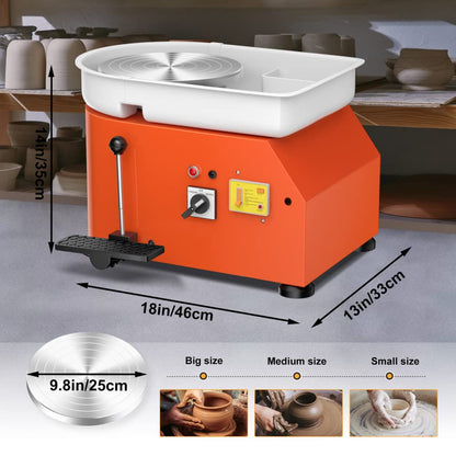 Pottery Wheel Pottery Forming Machine 25CM 350W Electric Pottery Wheel with Foot Pedal DIY Clay Tool Ceramic Machine Work Clay Art Craft (Orange)