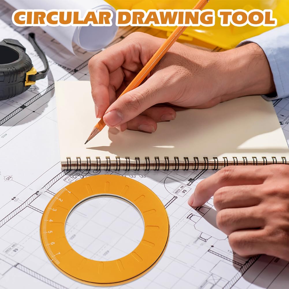 Adjustable Circle Drawing Maker, Stainless Steel & Aluminum Alloy Rotary Round Template, Measuring & Drawing Ruler, Geometric Plotting Compass Tool(Gold,Size:5 inch)