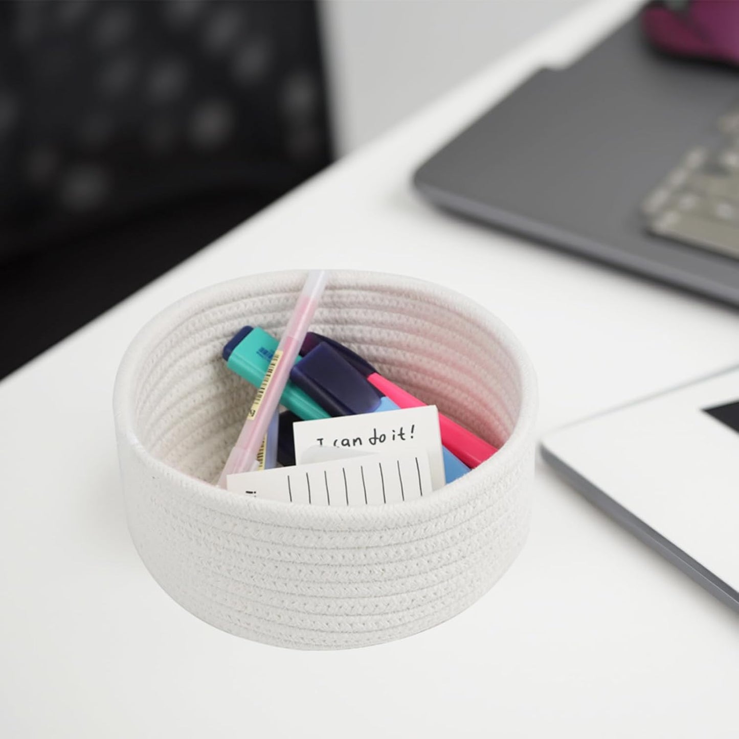 Small Woven Baskets Set by [Brand Name] - Cute Cotton Rope Organizing Bins for Nursery & Bathroom