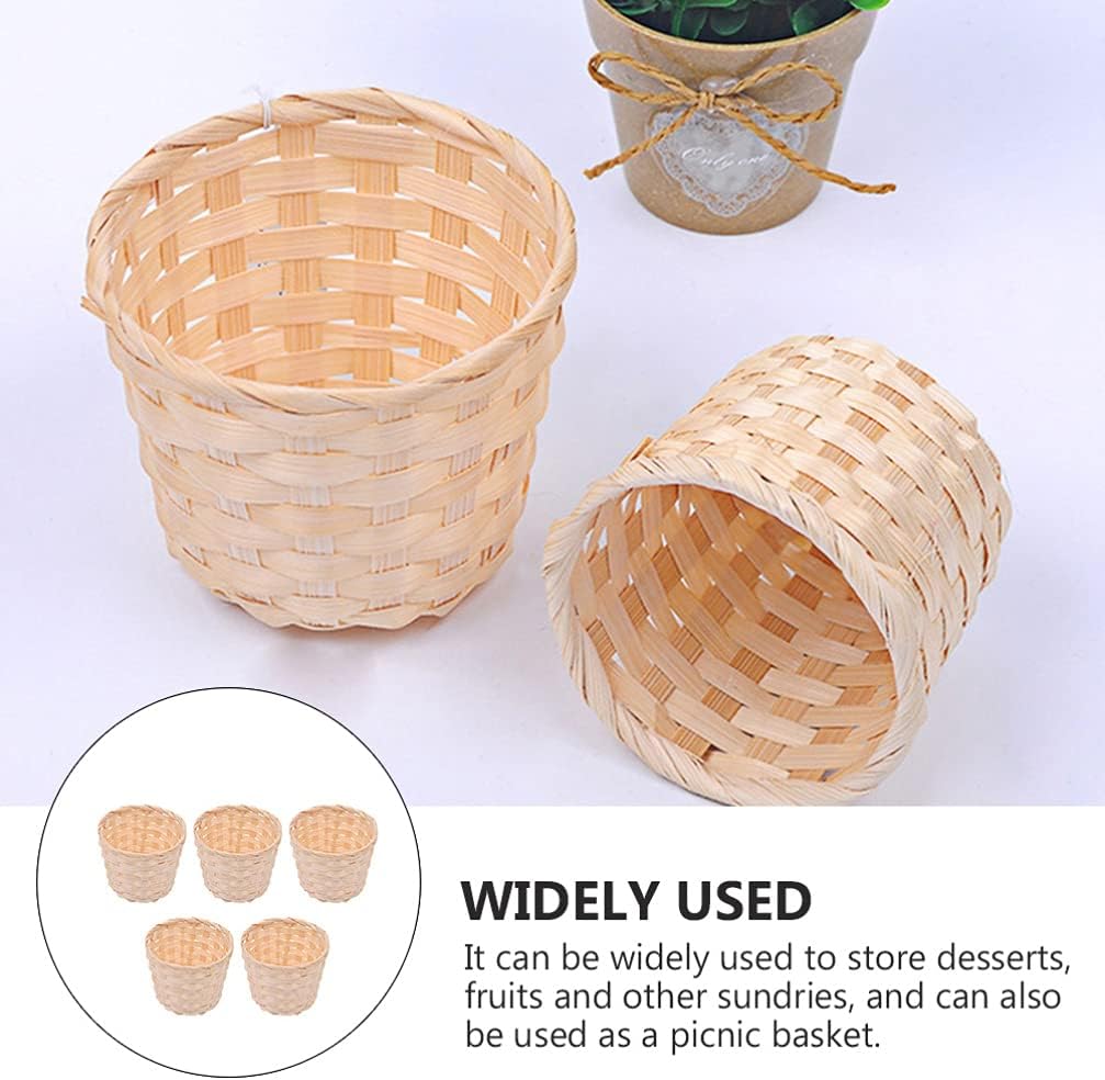 HANABASS 5 Pcs Desktop Weaving Storage Basket, Small Wood Woven Box for Crafts, Toys, Jewelry Organizer