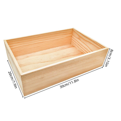 Anktily 1 Pack Unfinished Wooden Craft Storage Organiser Box, 11.8 x 7.9 x 3 inch Rectangle Wood Box, Rustic Natural Wood Container Box for Home Venue Decor