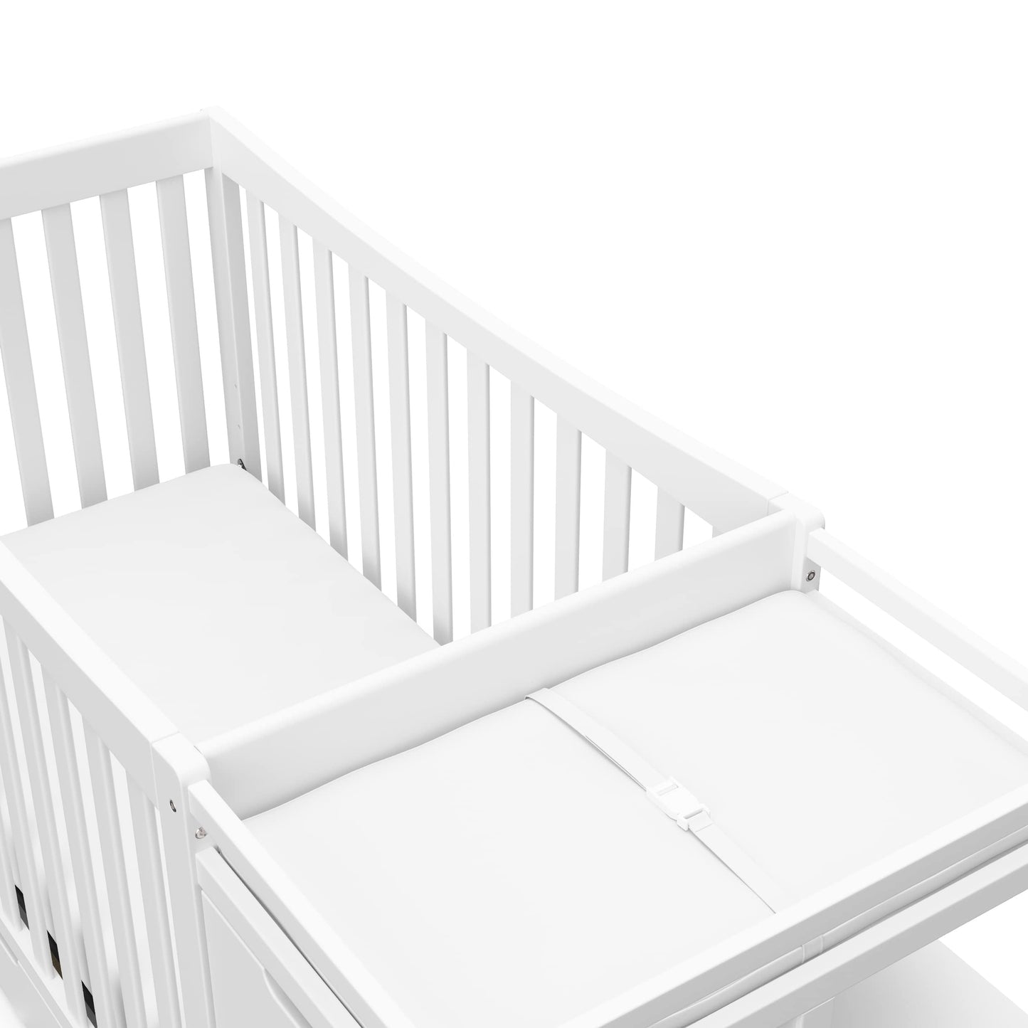 Graco Remi 4-in-1 Convertible Crib & Changer – GREENGUARD Gold Certified, Fits Standard Crib Mattress, Converts to Toddler Bed and Full Bed, 4 Adjustable Mattress Heights (White)