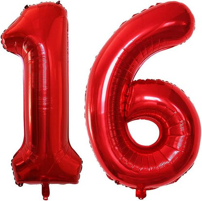 GOER 16-Inch Jumbo Foil Balloons - Sweet 16 Birthday Party Decorations | Red Helium Balloons for 61st Birthday