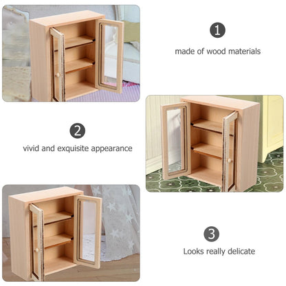 Toyvian Miniature Wooden Storage Cabinet, 3pcs 1:12 Scale Dollhouse Unfinished Wood Display Shelf Model Tiny Furniture Accessories for Doll House Bedroom Living Room Decor