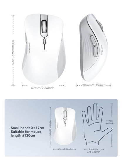 RAPIQUE Bluetooth Wireless Mouse - Dual Bluetooth & 2.4 GHz USB Receiver, Ergonomic Design, Quiet Clicks, Low Power - Multi-Device Compatibility for MacBook, Laptop, Computer, iPad Air/Pro (Pink)