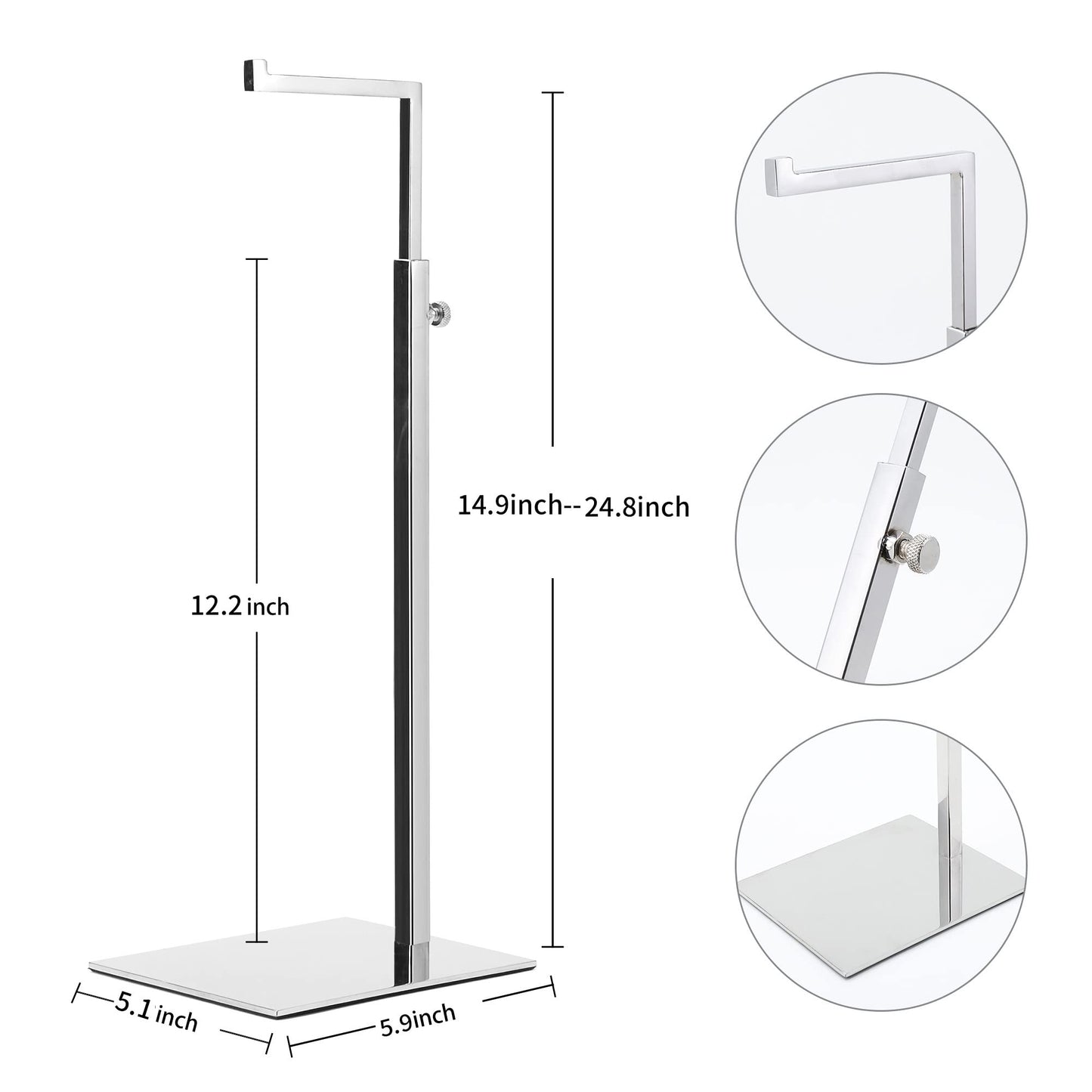 K KAIDIYIN 2 Pack Handbag Display Stands, Silver Purse Holder Display Stands, Adjustable Height Stainless Steel Hanger Rack for Retail Closet Vendors Display Luxury Bag Handbags Jewelry (RCS 50% Recycled Post-consumer Metal)