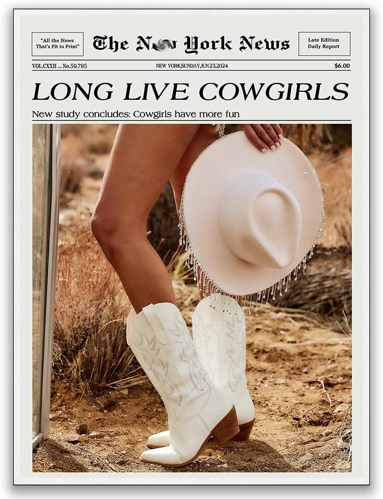 Generic Country 12x16in Coastal Cowgirl Wall Art Newspaper Print - Vintage Black and White News Poster - Neutral